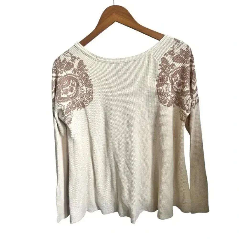Free People We the Free Rockabilly Printed Raglan Boho Waffle Knit Top Medium